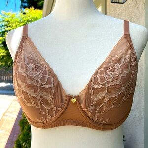 NWOT Natori Cream and Brown Lace Full-Coverage Bra 34D